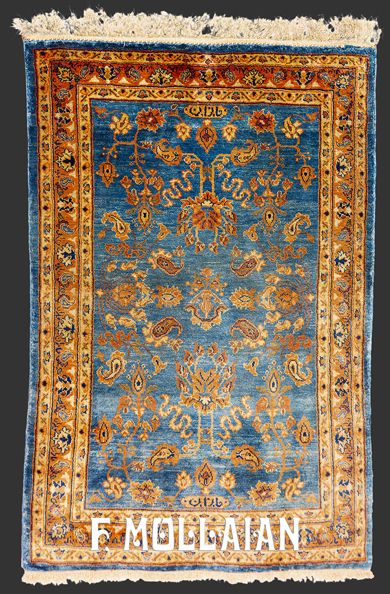 Antique Kashan Silk Rug Color Sky Blue Field n°:270028